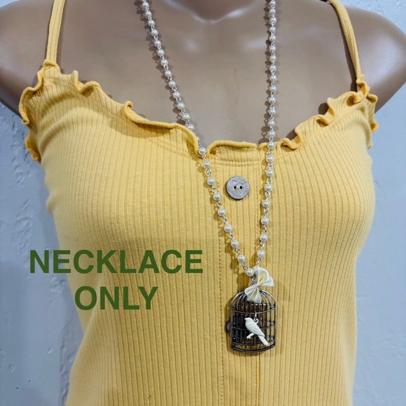 Long Length Bird in CAGE Necklace With Pearls! - Picture 2 of 6